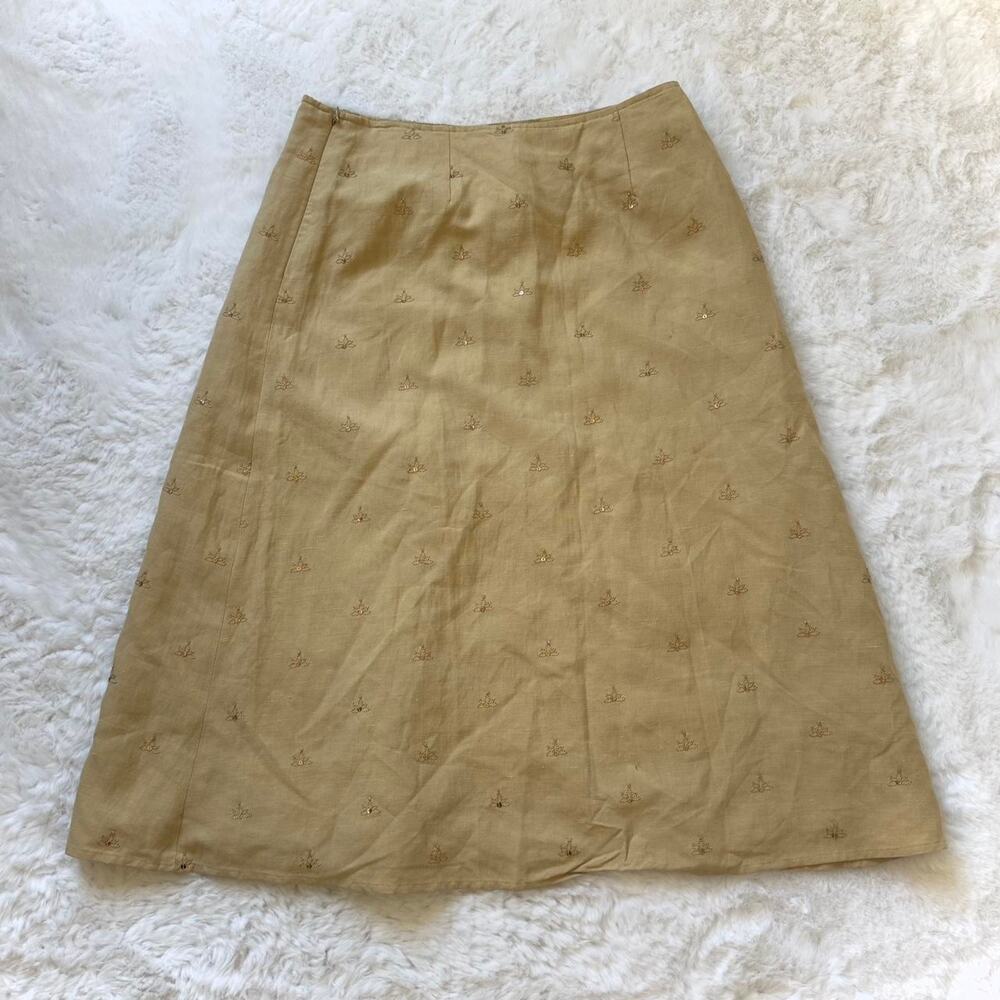 Beaded Silk Fairy Skirt Tan Boho Forest Floral Whimsical Midi Length - Size 8P - Picture 7 of 8